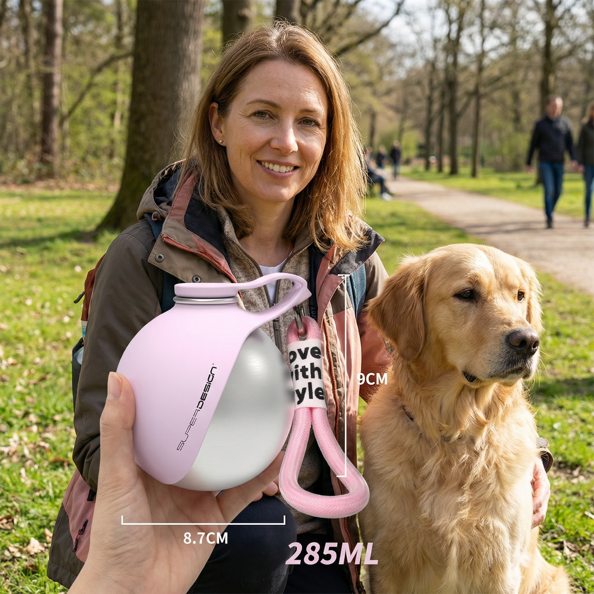 2-in-1 Dog Travel Water Bottle - Leakproof Stainless Steel with Silicone Bowl