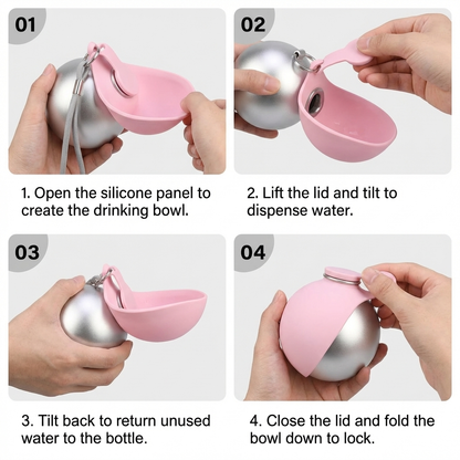 2-in-1 Dog Travel Water Bottle - Leakproof Stainless Steel with Silicone Bowl